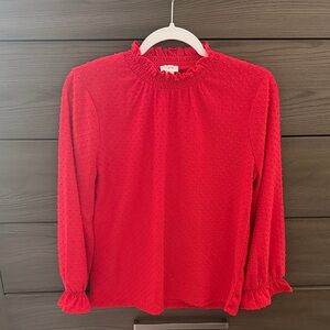 J Crew Red Textured Ruffle Blouse
